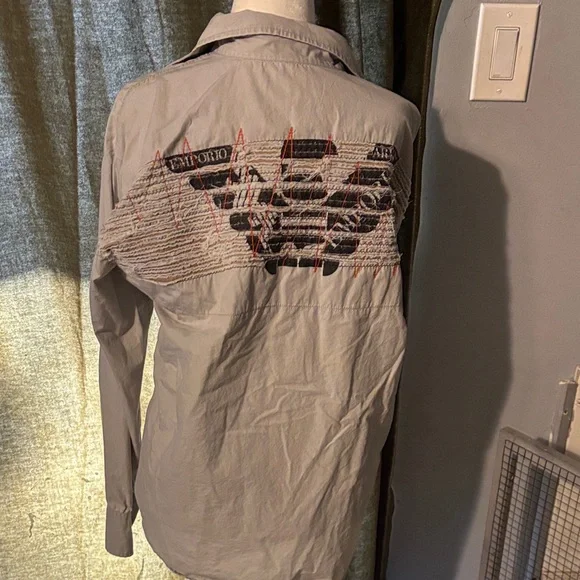 Armani Jeans Gray Shirt with Embroidered Logo - Picture 2 of 3